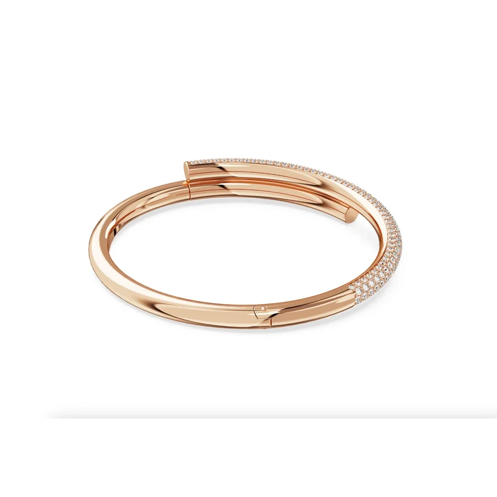 Swarovski Dextera Rose Gold Pave Crystal Hinged Cuff Bangle Bracelet New in Box